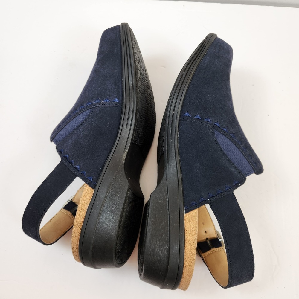 Revitalign Women's Navy Suede Slingback Clogs Cork Wedge Comfort Shoes Size 9.5 - Picture 2 of 9